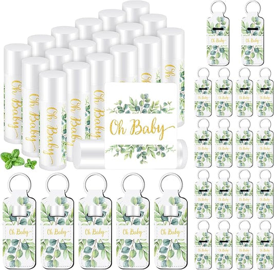 18 Sets Baby Shower Bridal Shower Favors for Guests Bulk Lip Balm and Lipstick Holder Keychains Set Baby Shower Bridal Shower Goodies Bags Thank You Gifts for Guests(Eucalyptus Baby)-VivaGrace Women