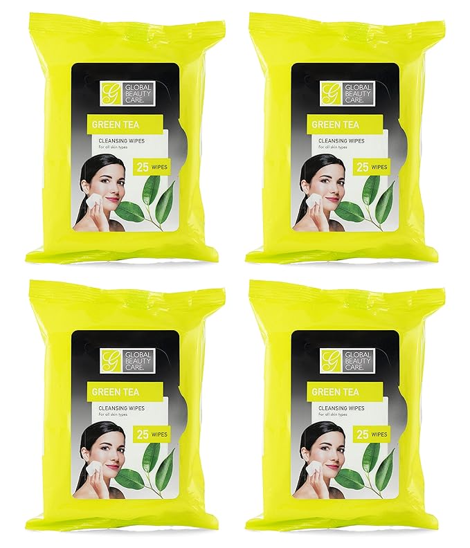 Global Beauty Care Bulk Cleansing Wipes Premoistened 4 Pack of Green Tea Cleansing Cloths Makeup Removal Wipes - Great For Travel Toiletries - 100 ct.(4-Pack)