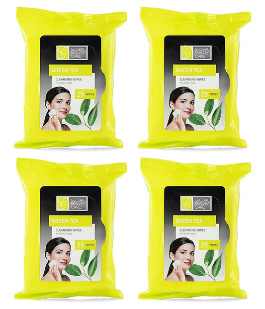 Global Beauty Care Bulk Cleansing Wipes Premoistened 4 Pack of Green Tea Cleansing Cloths Makeup Removal Wipes - Great For Travel Toiletries - 100 ct.(4-Pack)