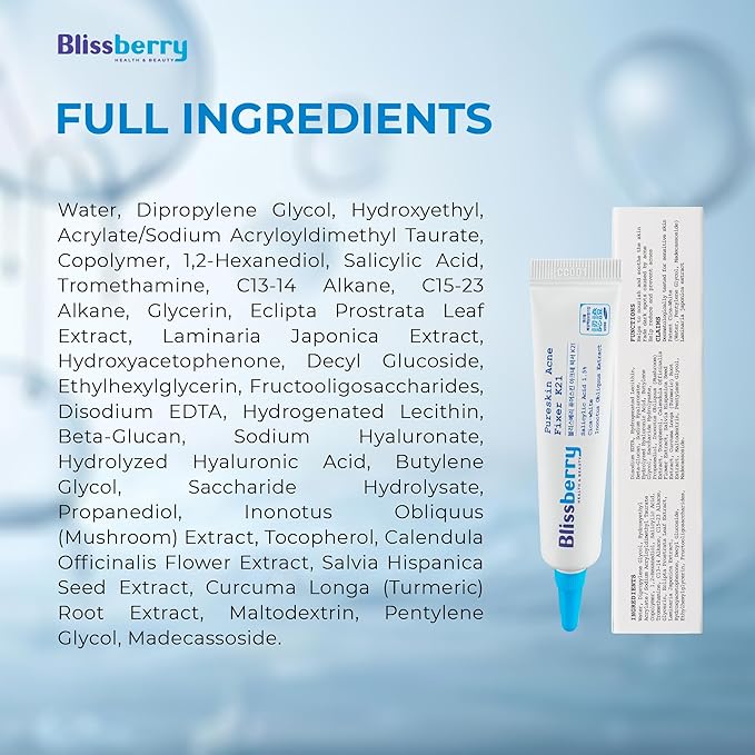 Blissberry Acne Gel - 1.5% Salicylic Acid, Acne Spot Gel For Blackheads & Whiteheads, Unclog Pores and Promote Pimple Healing, Alcohol Free & Oil Free, 0.5 Fl Oz