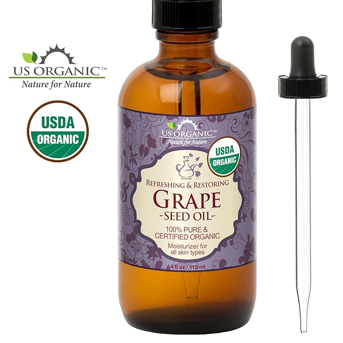 US Organic Grape Seed Oil, USDA Certified Organic, 100% Pure & Natural, Cold Pressed Virgin, Unrefined, in Amber Glass Bottle w/Glass Eye dropper for Easy Application (4 oz (115 ml))-VivaGrace Women