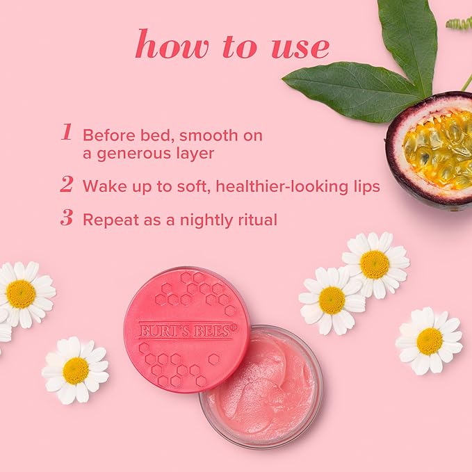 Burt's Bees Lip Mask Set- Overnight Intensive Treatment Revives & Nourishes for All Day Hydration, College Back to School Dorm Essentials, Passion Fruit & Chamomile, Sweet Mint & Lemon Sorbet-VivaGrace Women