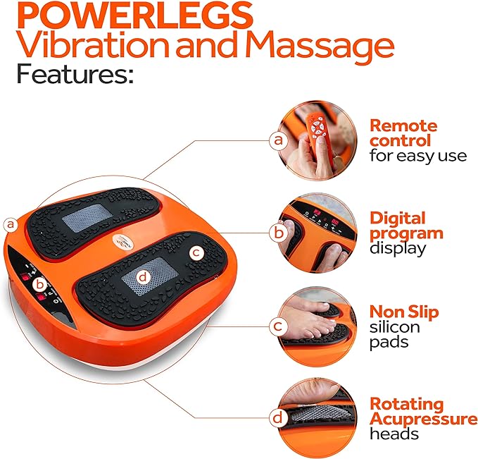 Power Legs Electric Foot Massager Machine with Remote Control, Adjustable Speed, Vibration - Calf Massager - Feet Massager for Neuropathy Pain Relief, Plantar Fasciitis, Leg Blood Circulation (Orange)-VivaGrace Women