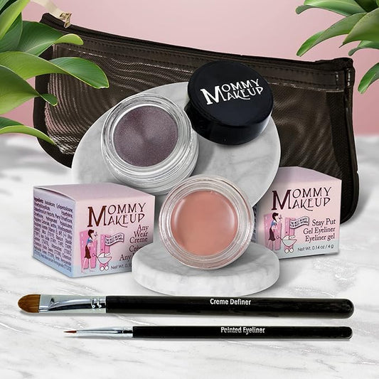 The Everlasting Eye 5 Piece Waterproof Makeup Set. Gel Eyeliner, Creme Eyeshadow, 2 brushes and Mesh Bag. Paraben-free, Talc-free, Cruelty-free. Anna/Black Orchid 1208-VivaGrace Women