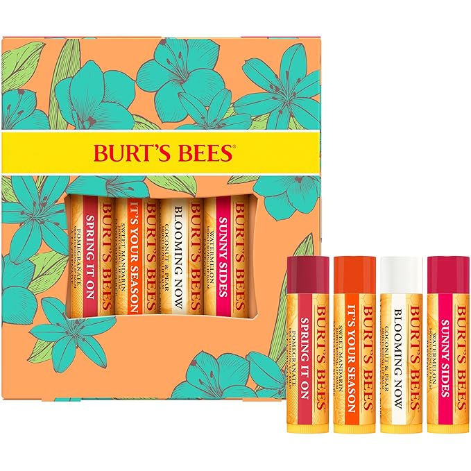 Burt's Bees Lip Balm Easter Basket Stuffers - Just Picked Gifts Set with Pomegranate, Watermelon, Sweet Mandarin, Coconut and Pear Natural Lip Treatment Tubes, 4, 0.15 oz.-VivaGrace Women
