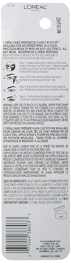 L'Oreal Paris Makeup Infallible Flash Cat Eye Waterproof Liquid Eyeliner, Black, 0.44 oz.