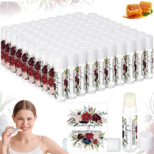 Dunzy 100 Pack Hello Fall Thanksgiving Party Gifts Bulk Lip Balms Favors Employee Appreciation Gifts Thank You Gifts Team Inspirational Gifts for Women Men Coworkers Satff Teachers(Floral)-VivaGrace Women