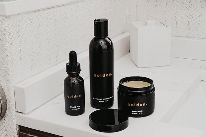 Golden Grooming Co. Beard Kit Bundle: Complete Beard Care - Beard Oil, Balm, Shampoo - All-Natural - Softens, Strengthens, and Nourishes Hair & Skin - Promotes Growth & Grooming - Gift for Him-VivaGrace Women