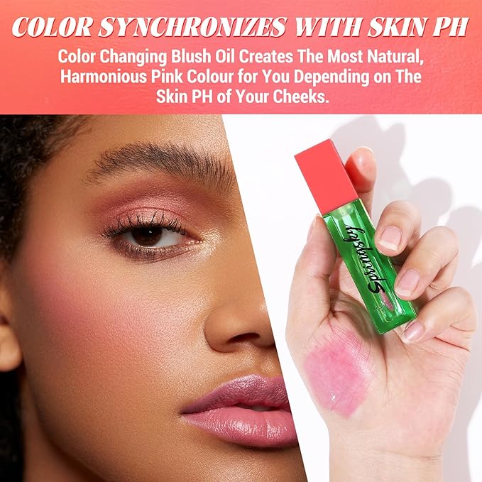 Color Changing Blush Oil, Liquid Blush Oil for Cheeks, Long-lasting Waterproof Blush, Dewy & Natural Flush Finish, Reacts to Your Skin's pH for a Customized Look-VivaGrace Women