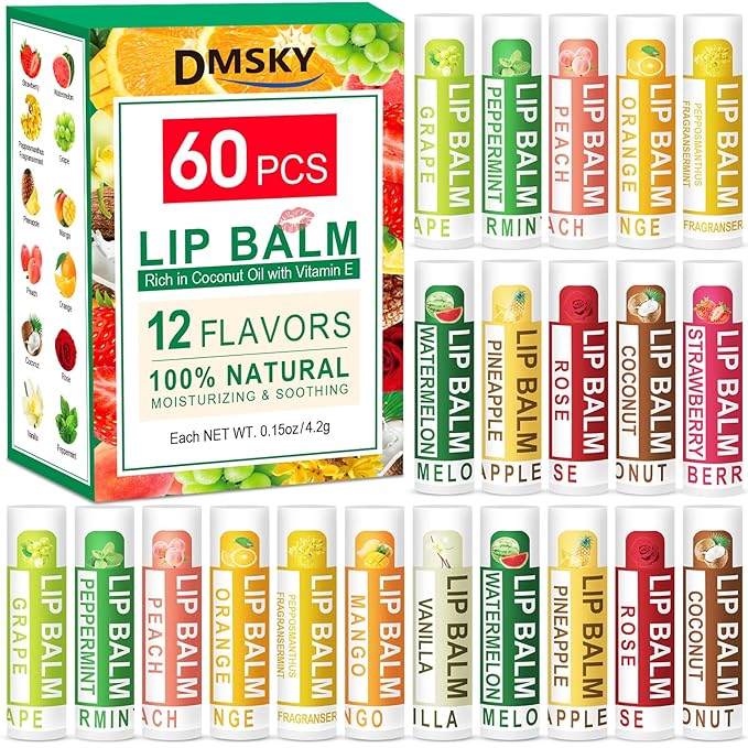 DMSKY 60 Pack Lip Balm, Natural Lip Balm Bulk with Vitamin E and Coconut Oil, Lip Care Product, Moisturizing Soothing Chapped Lips-VivaGrace Women