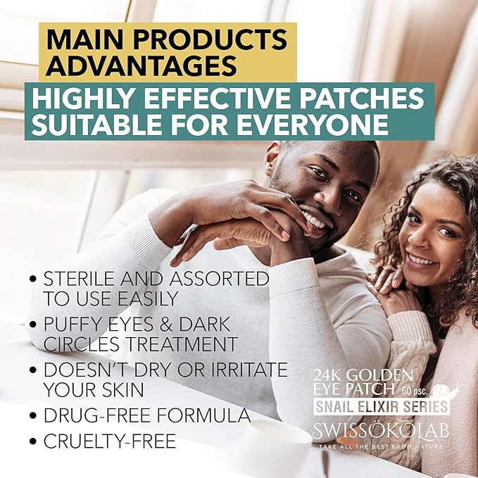 SWISSÖKOLAB Under Eye Patches For Puffy Eyes 24k Gold Eye Mask Dark Circles And Puffiness Collagen Eye Gel Pads Moisturizing & Reducing Wrinkles Anti-Aging Hyaluronic Acid (Snail Series)-VivaGrace Women