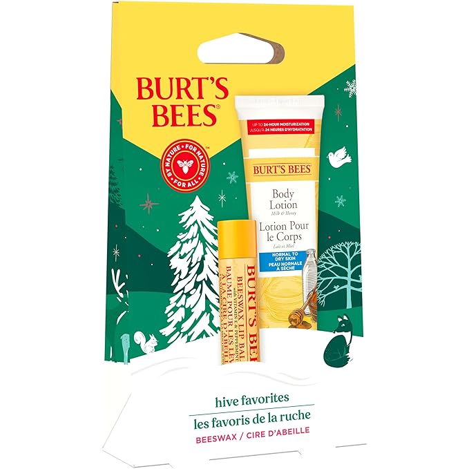 Burt's Bees Hive Favorites Beeswax Holiday Gift Set, Beeswax Lip Balm and Travel Size Body Lotion with Milk and Honey-VivaGrace Women