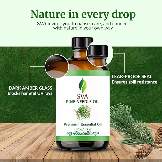 SVA Pine Needle Essential Oil – 4 Fl Oz – 100% Natural Pine Needle Oil - for Diffuser, Hair Care, Face, Skin Care, Aromatherapy, Scalp and Body Massage, Soap and Candle Making – with Dropper-VivaGrace Women