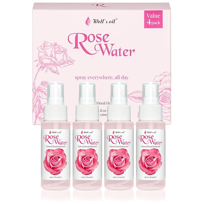 Well's Oil Rosewater Mist Spray (Pack of 4 * 2 Fl oz) – Hydrates, Soothes & Refreshes | 100% Natural | No Chemical | for All Skin and Hair Types-VivaGrace Women
