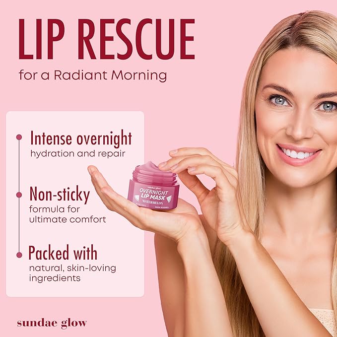 Watermelon Lip Mask - Dermatologist Tested, Anti-Aging, Korean Skin Care, Deep Hydration, Overnight Lip Repair - Vegan, Clean Beauty, 95% Natural, Cruelty-Free - 1 Pack-VivaGrace Women