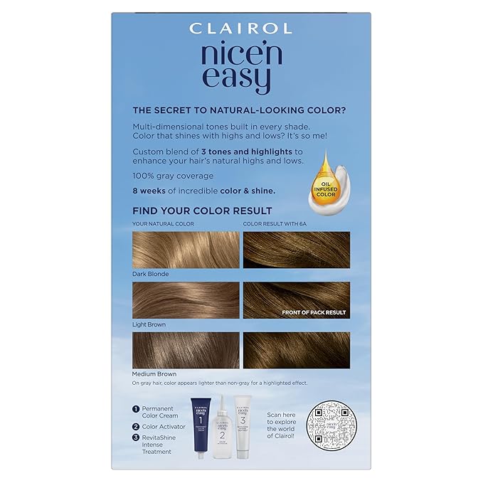 Clairol Nice'n Easy Permanent Hair Dye, 6A Light Ash Brown Hair Color, Pack of 3-VivaGrace Women
