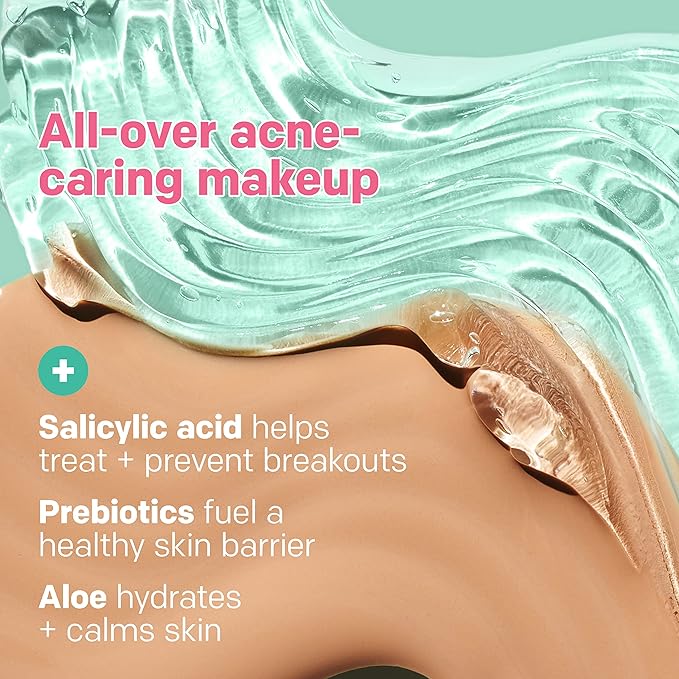 Almay Clear Complexion Acne Foundation Makeup with Salicylic Acid - Lightweight, Medium Coverage, Hypoallergenic, Fragrance-Free, for Sensitive Skin, 910 Mocha, 1 fl oz.-VivaGrace Women