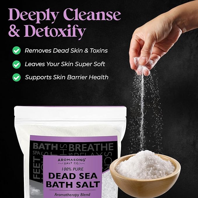 Aromasong Pure Dead Sea Salt for Soaking with 100% Natural Lavender, 2.43 LB - Spa Bath Salt Fine Grain - Body Wash Scrub - Soak for Women & Men- Bulk Resealable Pack-VivaGrace Women