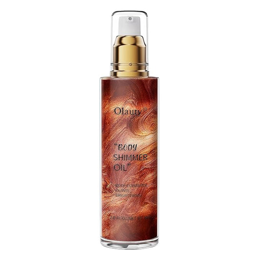 Shimmer Body Oil, Highlighter Makeup Smooth Glitter Glow Liquid Foundation for Face & Body,Liquid Illuminator Body Shimmer Lotion for Women (4# Golden Brown)-VivaGrace Women