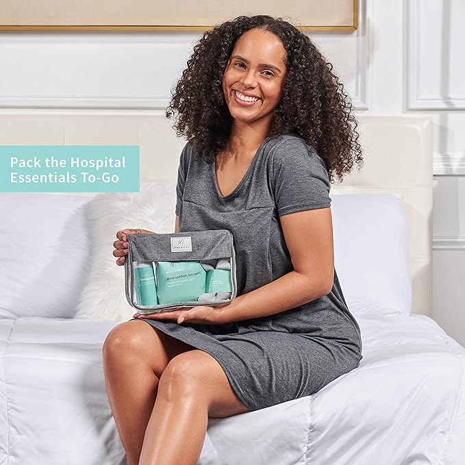 Postpartum Care Kit for Mom (14-Piece) - Includes Labor and Delivery Gown, Peri Bottle, Witch Hazel Foam, Pad Liners & More! with Hospital Essentials for Women After Birth-VivaGrace Women