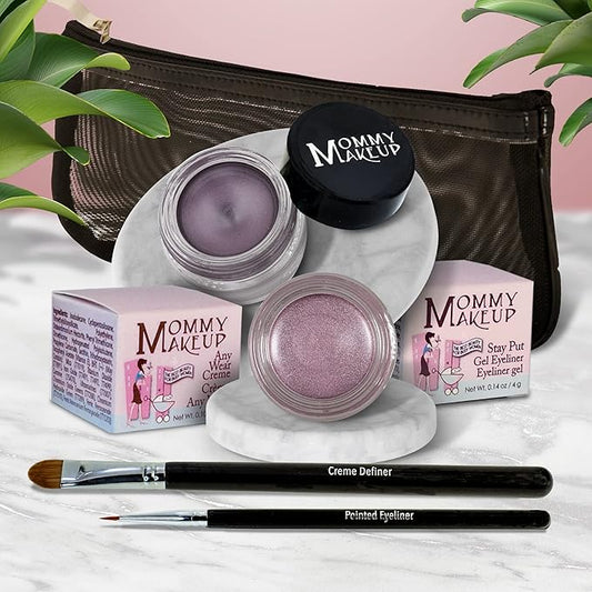 The Everlasting Eye 5 Piece Waterproof Makeup Set. Gel Eyeliner, Creme Eyeshadow, 2 brushes and Mesh Bag. Paraben-free, Talc-free, Cruelty-free. Elsa/Amethyst 1106-VivaGrace Women