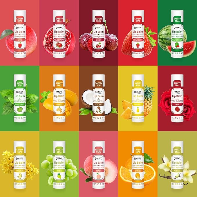DMSKY 30 Pack Lip Balm, Natural Lip Balm Bulk with Vitamin E and Coconut Oil, Moisturizing Soothing Chapped Lips-15 Flavors-VivaGrace Women
