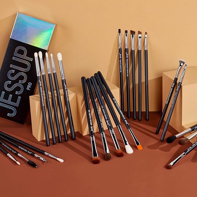 Jessup Eye Makeup Brushes Set Professonal 28pcs Premium Synthetic Eyeshadow Brush Eyeliner Brush Eyebrow Brush Blending Brush for Makeup Black T341-VivaGrace Women