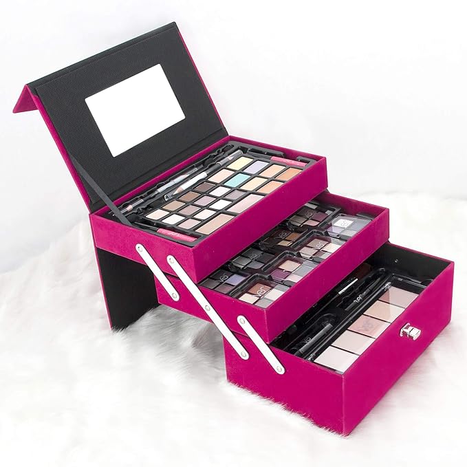 72pcs Makeup Gift Set Kit Train Case With Extendable Trays (eyeshadow, Blushes, Lipstick & More) - Vmk1504-VivaGrace Women