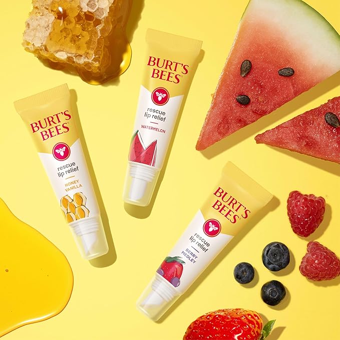 Burt's Bees Rescue Lip Relief, Berry Medley, Hydrating Lip Balm for Dry Cracked Lips, with Responsbily Sourced Beeswax and Shea Butter, 100% Natural Origin, 1 Squeezy Tube, 0.35oz-VivaGrace Women