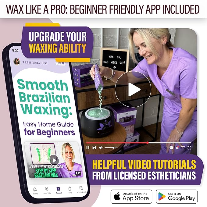 Tress Wellness Waxing Kit for Sensitive Skin – Safe for Face & Skin, Prep & Aftercare Spray, Easy to Use – At-Home Kit for Face, Bikini, Brazilian & Full Body - Digital Display, Pink-VivaGrace Women