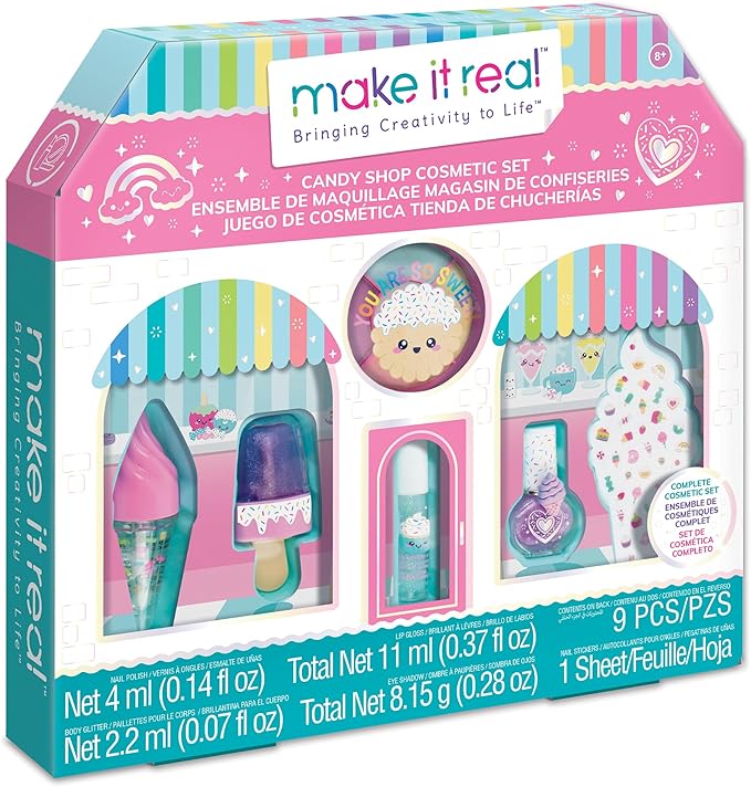 Make It Real: Candy Shop Cosmetic Set - 9 pcs, Vanilla & Strawberry Scented Cosmetics, Ice-Cream Shaped Glosses, Beauty Kit, Tweens, Girls & Kids Ages 8+-VivaGrace Women
