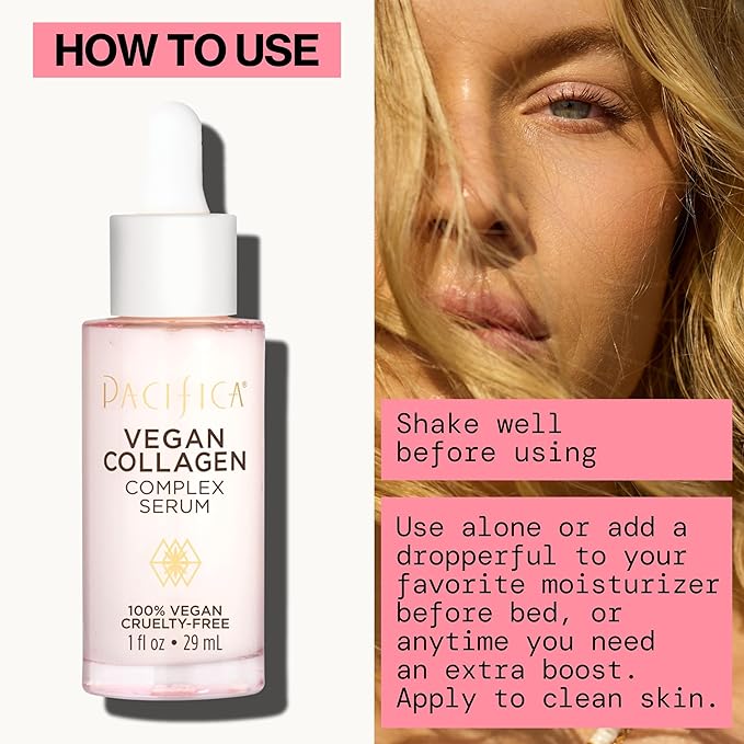 Pacifica Vegan Collagen Complex Face Serum Anti Aging Hydrating Serum w/Hyaluronic Acid for Plumping & Firming Collagen Boosting Facial Serum for Fine Lines & Wrinkles Clean Dermatologist Tested-VivaGrace Women