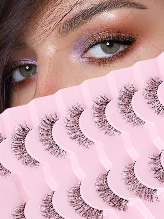 Lashes Natural Look False Eyelashes Wispy 13mm Eye Lashes Pack with Thin Cotton Band C Curl Fake Eyelashes 3D Volume For Daily Siligli Lash 7 Pair-VivaGrace Women