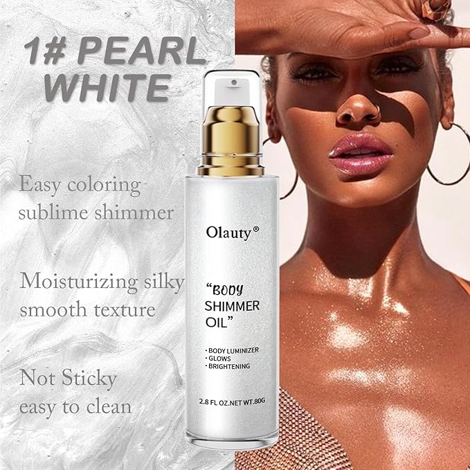 Shimmer Body Oil, Highlighter Makeup Smooth Glitter Glow Liquid Foundation for Face & Body,Liquid Illuminator Body Shimmer Lotion for Women (1# Pearl White)-VivaGrace Women