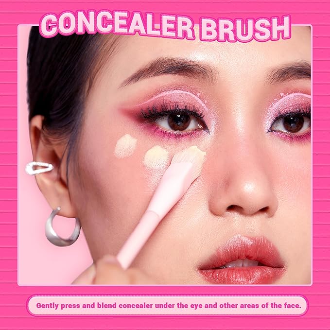 Jessup Foundation Brush and Concealer Brush, Pink Makeup Brushes Set 2Pcs Premium Synthetic Face Make up Brushes for Liquid Cream, T497-VivaGrace Women
