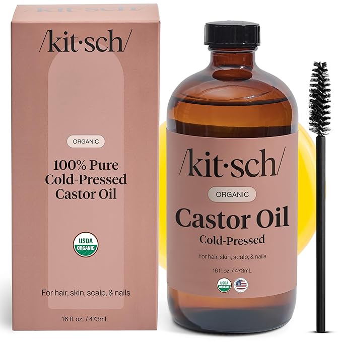 Kitsch Organic Castor Oil for Hair Growth - 100% Pure Castor Oil, Organic Cold Pressed Unrefined Glass Bottle for Face, Skin, Lashes, Brows, Scalp, Nails & Belly Button - Hexane Free, USDA - 16 oz-VivaGrace Women