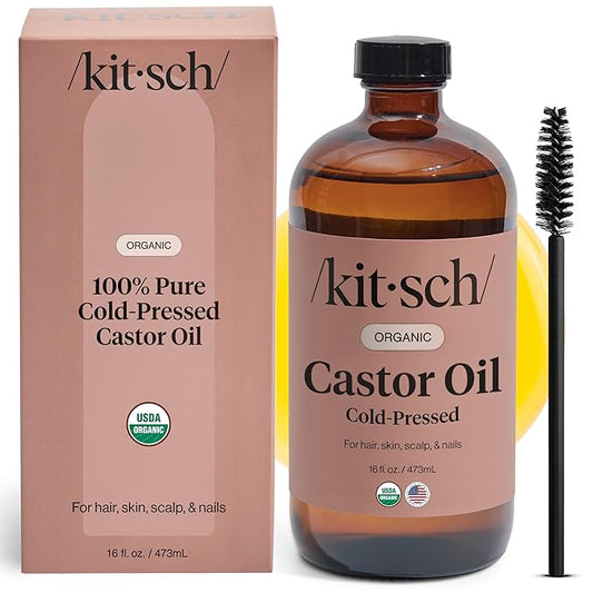 Kitsch Organic Castor Oil for Hair Growth - 100% Pure Castor Oil, Organic Cold Pressed Unrefined Glass Bottle for Face, Skin, Lashes, Brows, Scalp, Nails & Belly Button - Hexane Free, USDA - 16 oz-VivaGrace Women