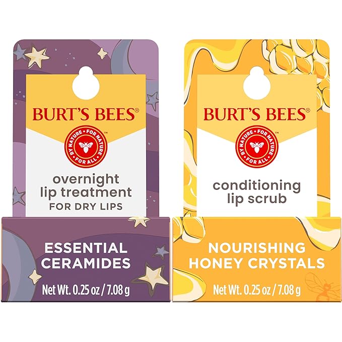 Burt’s Bees Conditioning Lip Scrub and Overnight Intensive Lip Treatment, With Ceramides, College Back to School Dorm Essentials, Exfoliates and Hydrates Lips 8 Hours, Natural Origin, 2 Jars, 0.25 oz-VivaGrace Women