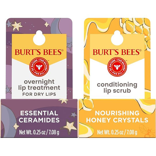 Burt’s Bees Conditioning Lip Scrub and Overnight Intensive Lip Treatment, With Ceramides, College Back to School Dorm Essentials, Exfoliates and Hydrates Lips 8 Hours, Natural Origin, 2 Jars, 0.25 oz-VivaGrace Women
