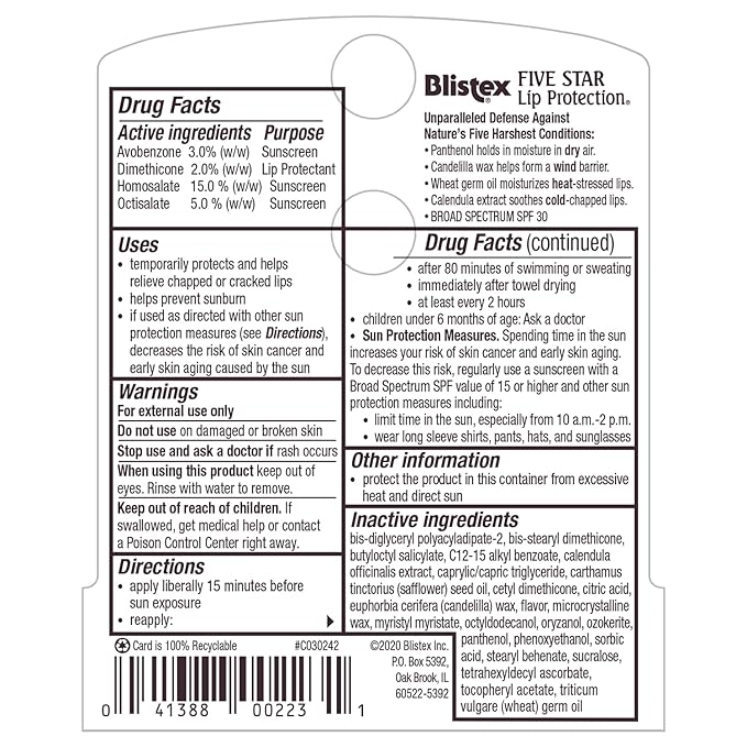 Blistex Five Star Lip Protection Balm, 0.15 Ounce – Wind & Water-Resistant Lip Care, Broad Spectrum SPF 30 Sun Protection, Soothes Cold Chapped Lips, Hydrating Lip Treatment, Holds in Moisture-VivaGrace Women