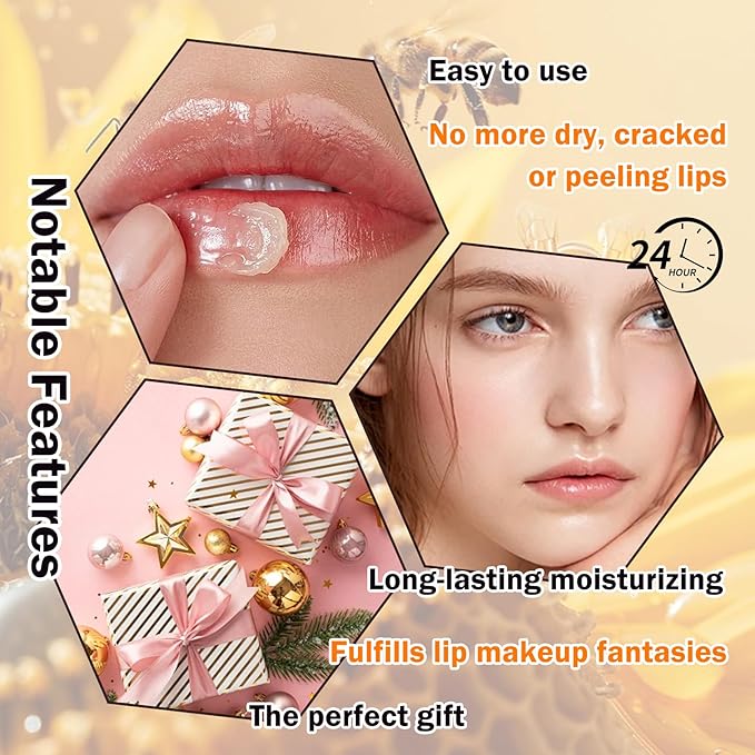 2PCS Bee Lip Balm Honey Pot,Hydrating Lip Moisturizer Cute Honey Pot Lip Balm Lip Scrubs Exfoliator with Wand,Moisturizing Exfoliating Overnight Propolis Lip Sleeping Mask for Men & Women-VivaGrace Women