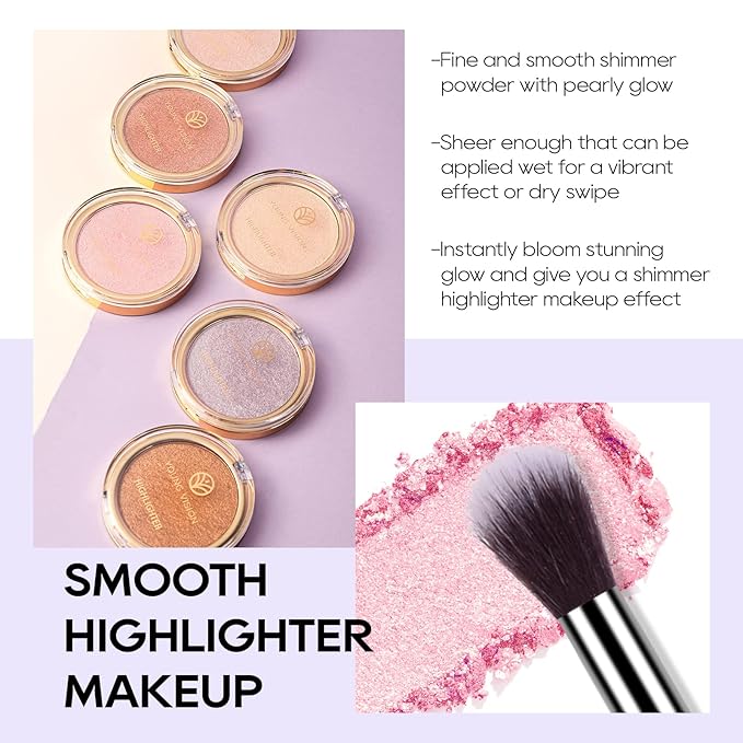 Baked Pink Highlighter Powder Palette, Makeup Highlighter Powder Palette Sheer Shimmering Finish Face Highlighters Makeup Iluminadores de Maquillaje #02 Mermaid Pink-VivaGrace Women