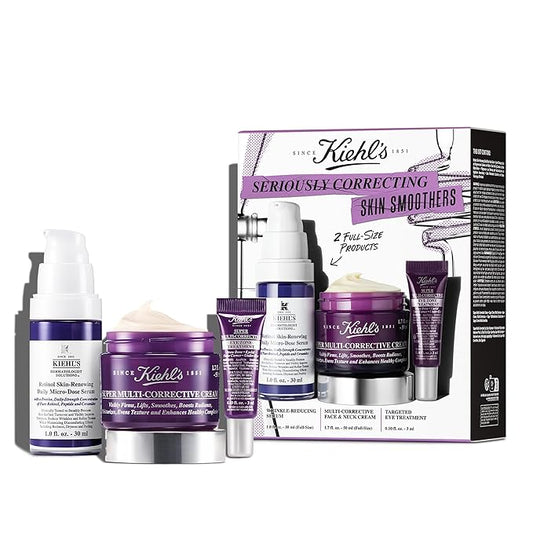 Kiehl's Seriously Correcting Skin Smoothers Skincare Gift Set – 3 Piece Skincare Routine Set with Wrinkle Reducing Face Moisturizer, Retinol Facial Serum & Anti-Aging Eye Cream-VivaGrace Women