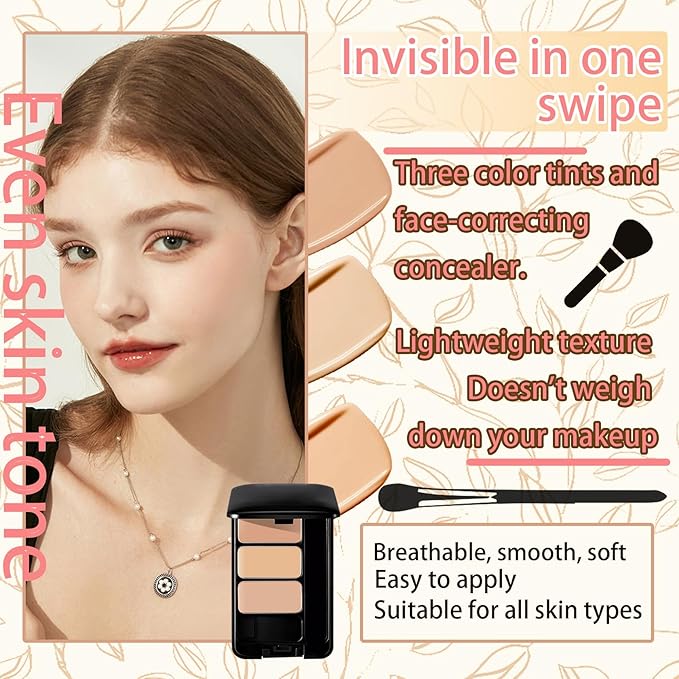 3 Colors Corrector Palette,Moisturizing Long Lasting Waterproof Cream Contour Makeup Palette,Color Correcting Concealer,Natural Flawless Full Coverage Liquid Foundation Set with Makeup Brushes-VivaGrace Women