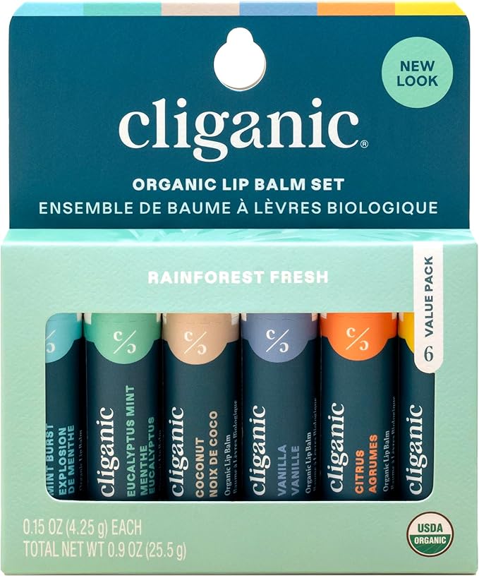 Cliganic USDA Organic Lip Balm Set - 6 Flavors - 100% Natural Moisturizer for Cracked & Dry Lips (Packaging May Vary)-VivaGrace Women