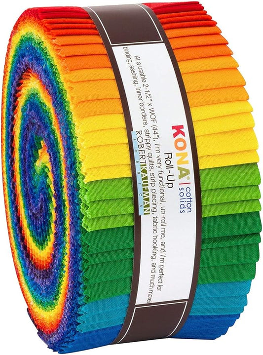 2-1/2in Strips Kona Cotton Bright Rainbow Palette, 40pcs/Bundle-VivaGrace Women