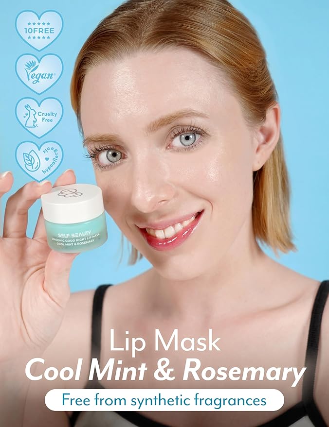 SelfBeauty Lip Mask - Cool Mint Rosemary, Vegan Lip Balm, Daily Lip Moisturizer, Overnight Hydrating Lip Treatment with Cool Mint, Lip Scrub Exfoliator Intensive Lip Repair, 0.51fl.oz-VivaGrace Women