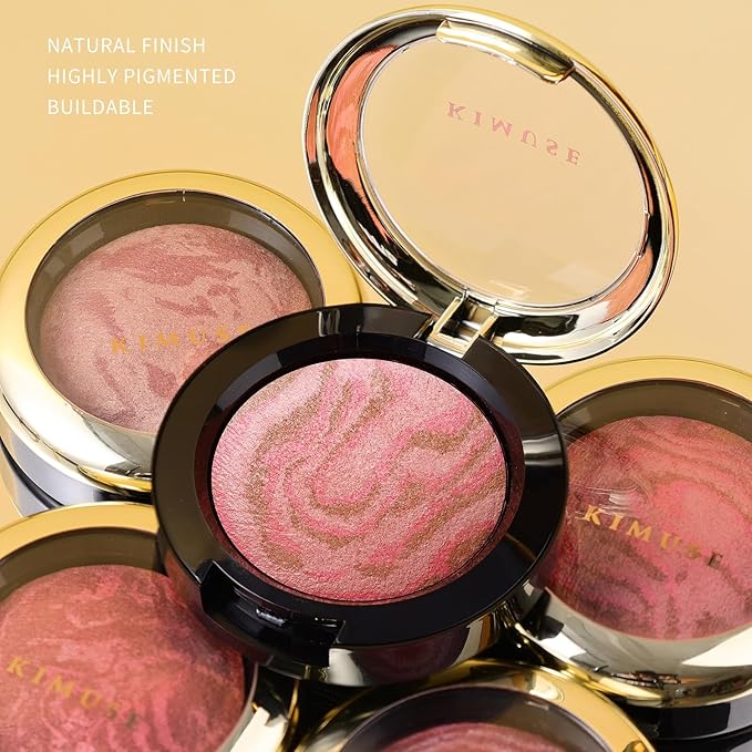 KIMUSE Baked Blush, Lighting Glow Marbleized Blush Powder Blush, Contour & Highlight Face for a Creamy Lightweight Natural Finish-VivaGrace Women