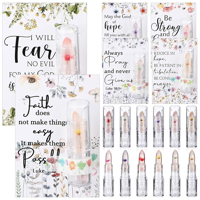 12 Sets Christian Lip Balms with Inspirational Bible Verse Card Bulk Gifts for Women Flower Sign Taste Lip Balm with Tag for Employee Coworker Teacher Family Church Wedding Favor-VivaGrace Women