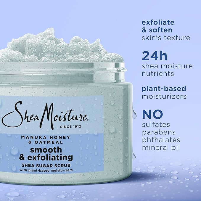 SheaMoisture Shea Sugar Body Scrub Manuka Honey Oatmeal for smooth & exfoliating Smooth and Exfoliating Body scrub with 24h shea moisture nutrients 12 oz-VivaGrace Women